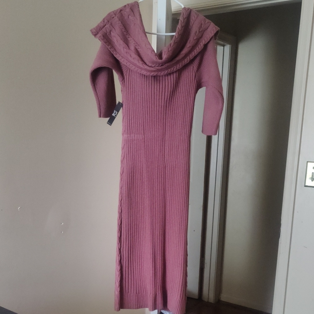 New York & Company Mauve Cowl Neck Sweater Dress